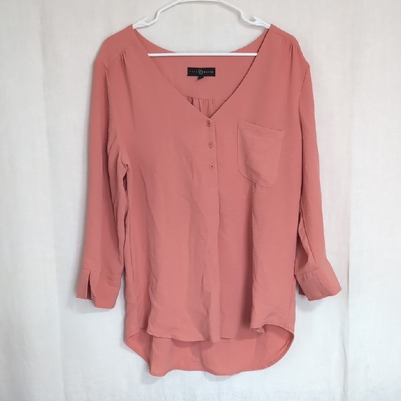Fred David Soft Orange Vneck Buttoned Long Sleeve Blouse Size Extra Large - Picture 1 of 5